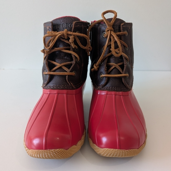Sperry Top-Sider Saltwater Duck Boots Women 8.5 Leather Waterproof Red Rubber - Picture 2 of 8